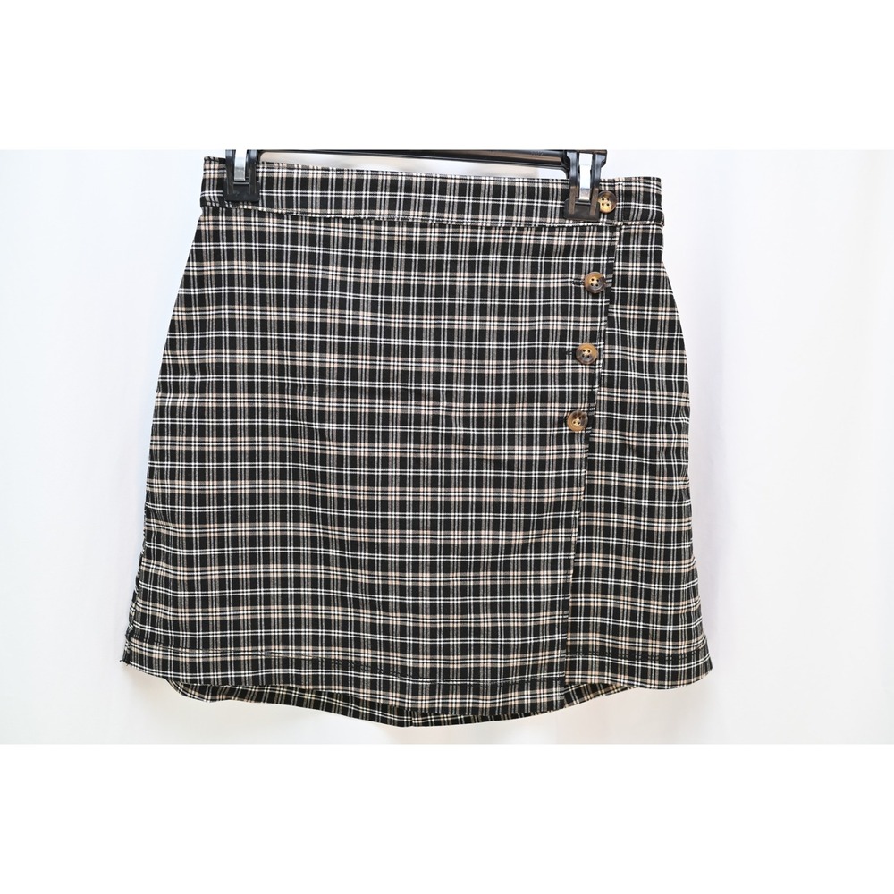 Hollister Ultra High Rise Plaid Mini Skirt Black White Button Front Medium NWT